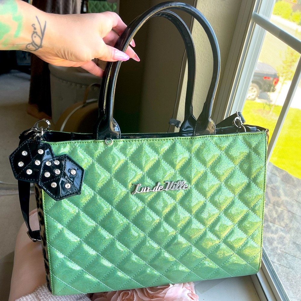 Lux DeVille Mint Leopard Tote 
$68